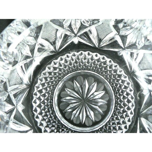 Vintage Pressed Glass Ashtray With Etched Geometric Pattern & Four Slots 6" Dia - Picture 8 of 8